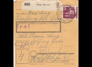 BiZone Paketkarte 1948: Cham nach Eglfing Haar bei München