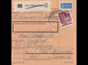 BiZone Paketkarte 1948: Memmingen nach Gmund a. Tegernsee