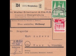 Paketkarte 1948: Obergünzburg nach Haar bei München