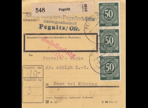 Paketkarte 1948: Pegnitzhütte AG in Pegnitz nach Haar