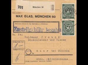 Paketkarte 1947: Max Glas München nach Haar, Damenkleider, Selbstbucher