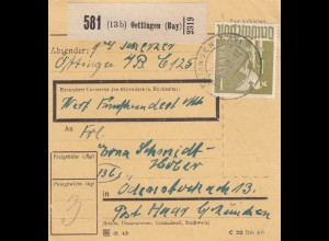 Paketkarte 1948: Oettingen nach Haar, Wertkarte