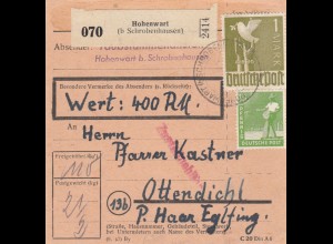 Paketkarte: Hohenwart nach Pfarrer Kastner in Ottendichl, Wertkarte