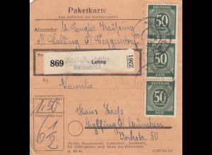 Paketkarte 1948: Lalling nach Eglfing bei München