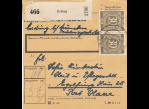 Paketkarte 1948: Erding nach Eglfing, Pflegeanstalt