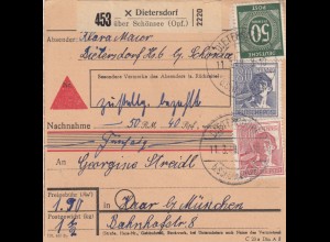 Paketkarte 1948: Dietersdorf nach Haar, Nachnahme