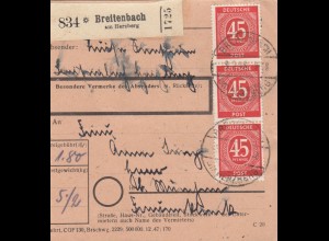 Paketkarte 1948: Breitenbach am Herzberg nach Haar