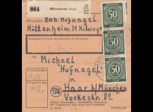 Paketkarte: Hüttenheim nach Haar bei München