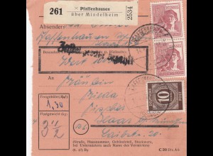 Paketkarte 1948: Pfaffenhausen über Mindelheim nach Haar, Wertkarte
