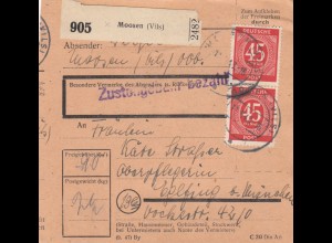 Paketkarte 1948: Moosen nach Oberpflegerin in Eglfing