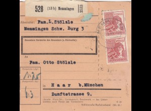 Paketkarte 1948: Memmingen nach Haar bei München