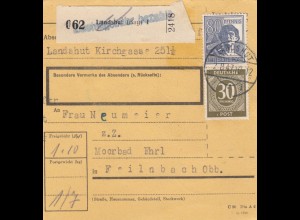 Paketkarte 1947: Landshut nach Feilnbach Obb.