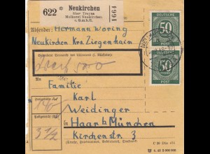 Paketkarte 1948: Molkerei Neukirchen nach Haar, Selbstbucher, Wertkarte