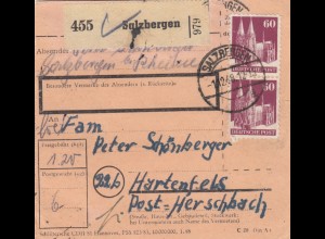 BiZone Paketkarte 1948: Salzbergen nach Hartenfels, Post Herschbach