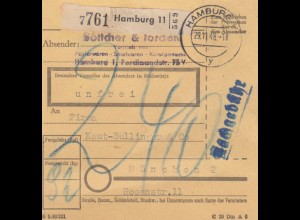 BiZone Paketkarte 1948: Hamburg nach München, Nachgebühr