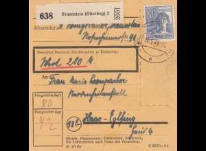 Paketkarte 1948 : Traunstein nach Haar-Eglfing, Wertkarte