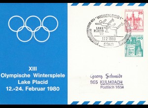 XIII. Olympische Winterspiele 1980 Lake Placid - Ganzsache - Wissen/Sieg Eislauf