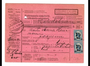 Finnland: Paketkarte Kaltimo 1926 nach Uoensuu