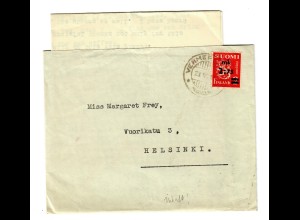Brief 1940 nach Helsinki mit Inhalt: What do you think are the Russion invasion