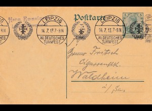 1913: Leipzig Deutsches Turnfest - Ganzsache nach Waldheim