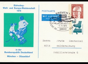 1975: Eishockey Welt-und Europameisterschaft Bremen-Ganzsache