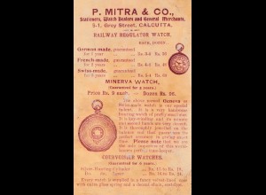 1900: Indien: Calcutta: Ganzsache: Rückseitig: Uhren