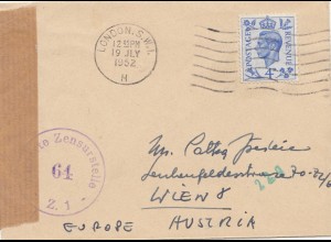 Zensur: 1952: Brief von London nach Wien: Alliierte Zensur 64