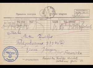 1943: Telegramm Werschetz, Kryillische Schrift: FPNr. 43476D