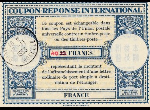 Internationaler Antwortschein 1953: Chatenais Salins/Moselle Frankreich