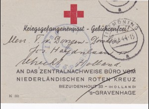 Niederlande: Kriegsgefangenenpost-Rotes Kreuz 1944 - Zentralnachweisbüro