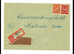 Einschreiben Zimmern/Taberbischofsheim nach Karlsruhe 1947 