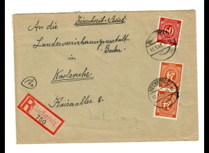 1947: Einschreiben Neckarelz nach Karlsruhe