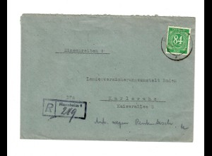 1947: Einschreiben von Mannheim nach Karlsruhe