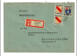 Einschreiben Gutach/Freiburg 1947 Karlsruhe