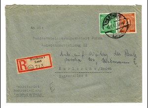 Einschreiben Wertheim 1/Land 1947 nach Karlsruhe