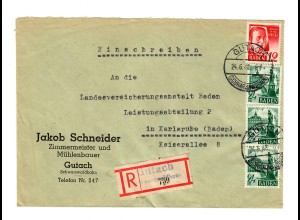 Einschreiben Gutach/Schwarzwaldbahn nach Karlsruhe 1948