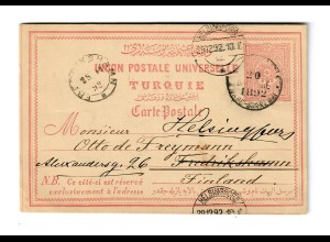 Post card Constantinople, British Post Office, to Finland - forwarded, 1892