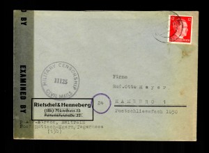 Rotterach-Egern 5.4.1945 nach Hamburg, Alliierte Zensur
