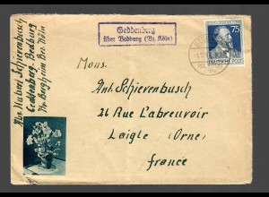 Landpostbrief Geddenberg über Bedburg/Köln 1947 nach Laigle/Orne/Frankreich