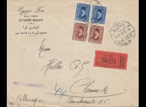 Ägypten/Egypte: 1930: Einschreiben Cairo nach Chemnitz