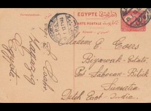 Ägypten/Egypte: 1913: Ganzsache nach Sumatra, Dutsch East India
