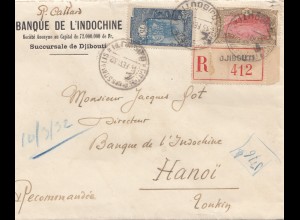 Äthiopien: 1932: Banque de l'Indochine, Einschreiben Djibouti nach Hanoi
