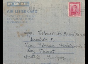 New Zealand: 1949: Air Mail letter card New Plymouth to Germany