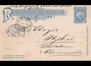 Bolivia/Bolivien: 1900: Post card to Itzehohe