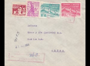 Bolivia/Bolivien: 1954: Registered cover to Oruro