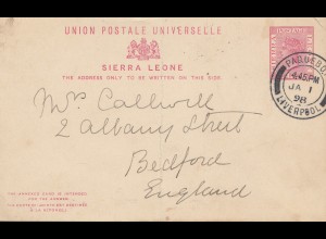 Sierra Leone 1898 Paquebot Liverpool to Bedford/England