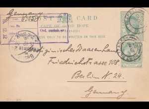 cape of good hope: 1902: Post card to Berlin/Germany