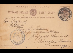 1898: Vrij: post card Bloemfontein to München