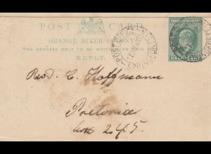 1903: Orange River Colony-post card Springfontain to Pretoria