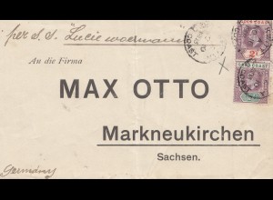 Gold Coast: 1908: letter via S.S. Lucie Woermann to Marktneukirchen/Germany